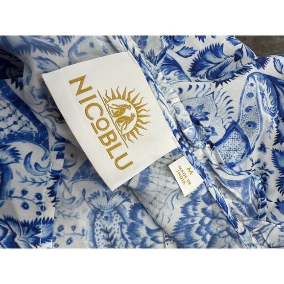 Nicoblu Waverly Maxi Blue White Floral Boho Dress Size M Viscose Flowy Pockets - Picture 12 of 14